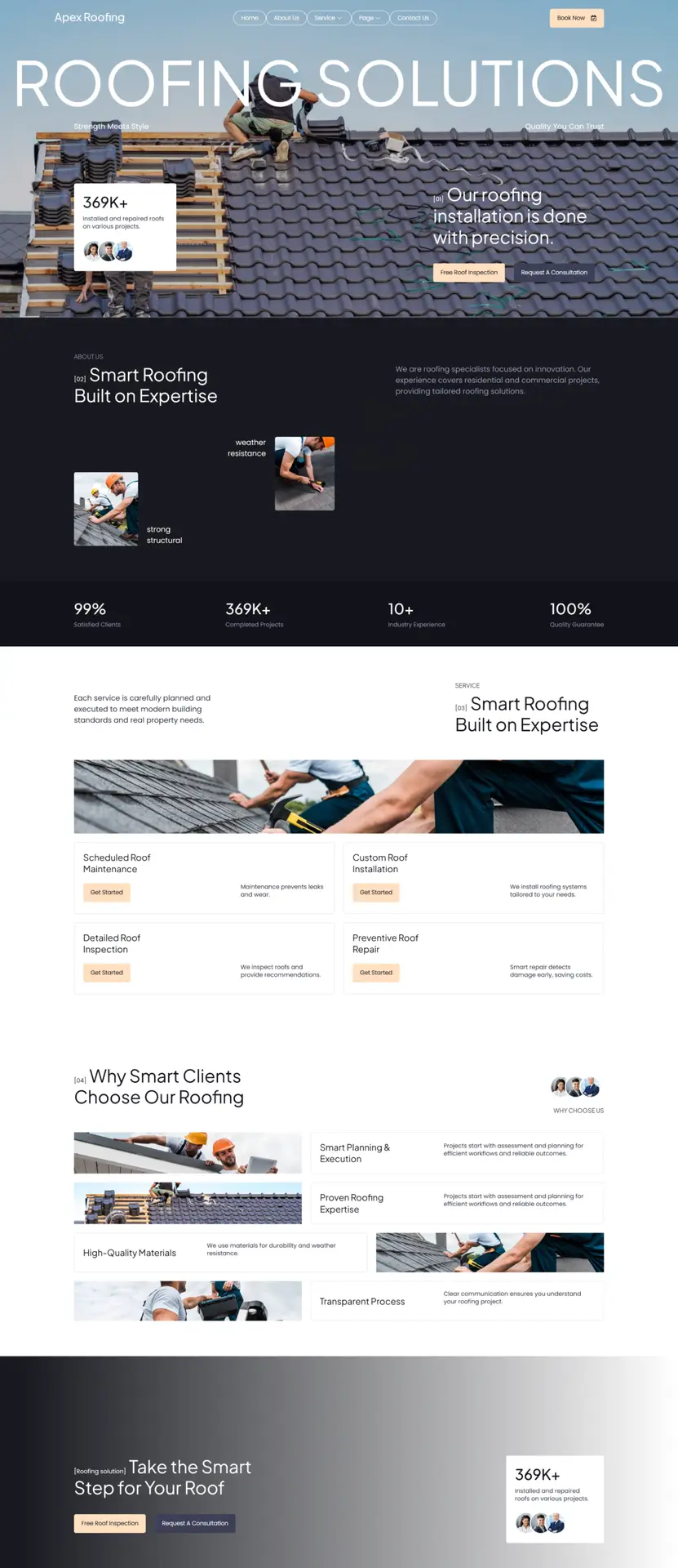 Custom residential roofing project - web design portfolio by eloire.com.au