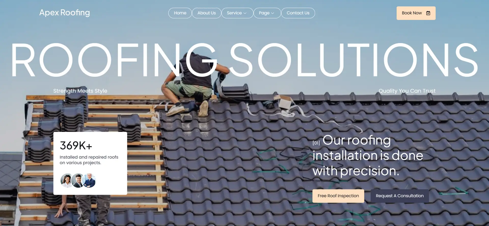 Custom residential roofing project - web design portfolio by eloire.com.au