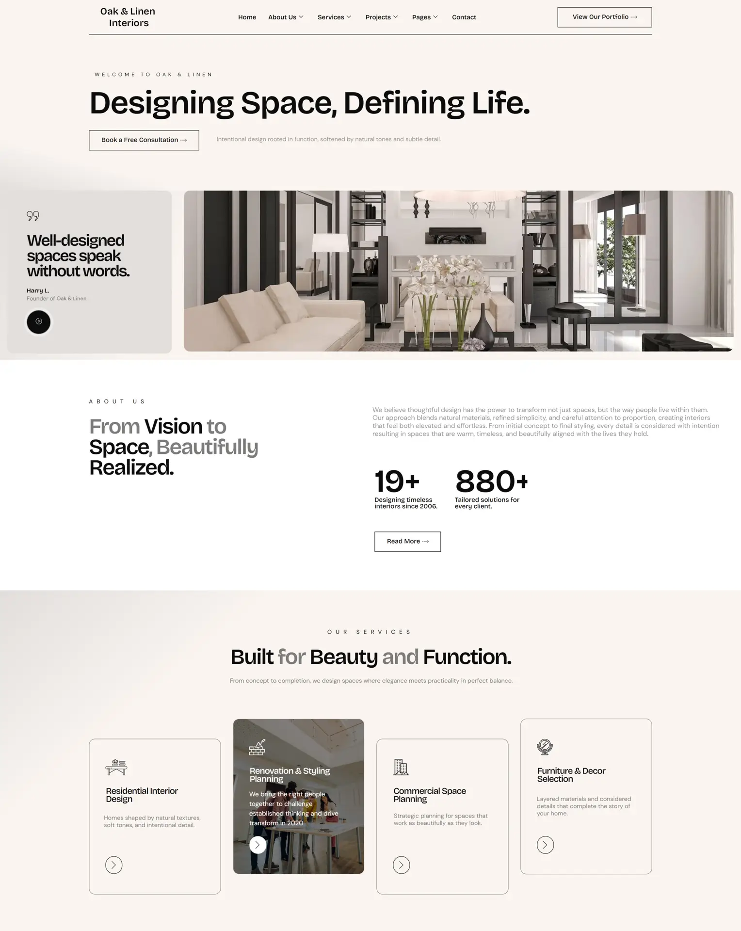 Interior design client website featuring modern home décor and room styling - web design portfolio by eloire.com.au