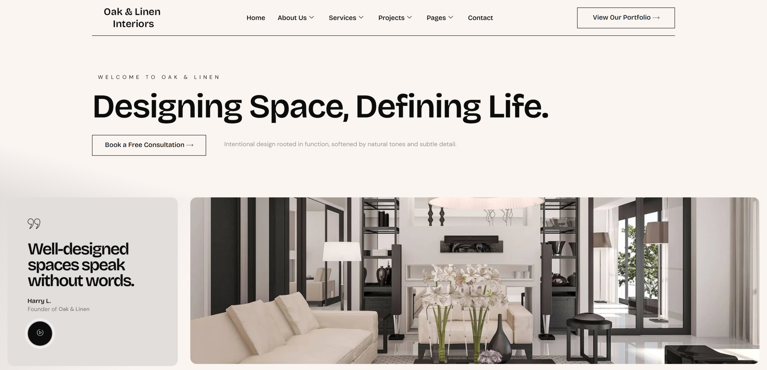 Interior design client website featuring modern home décor and room styling - web design portfolio by eloire.com.au