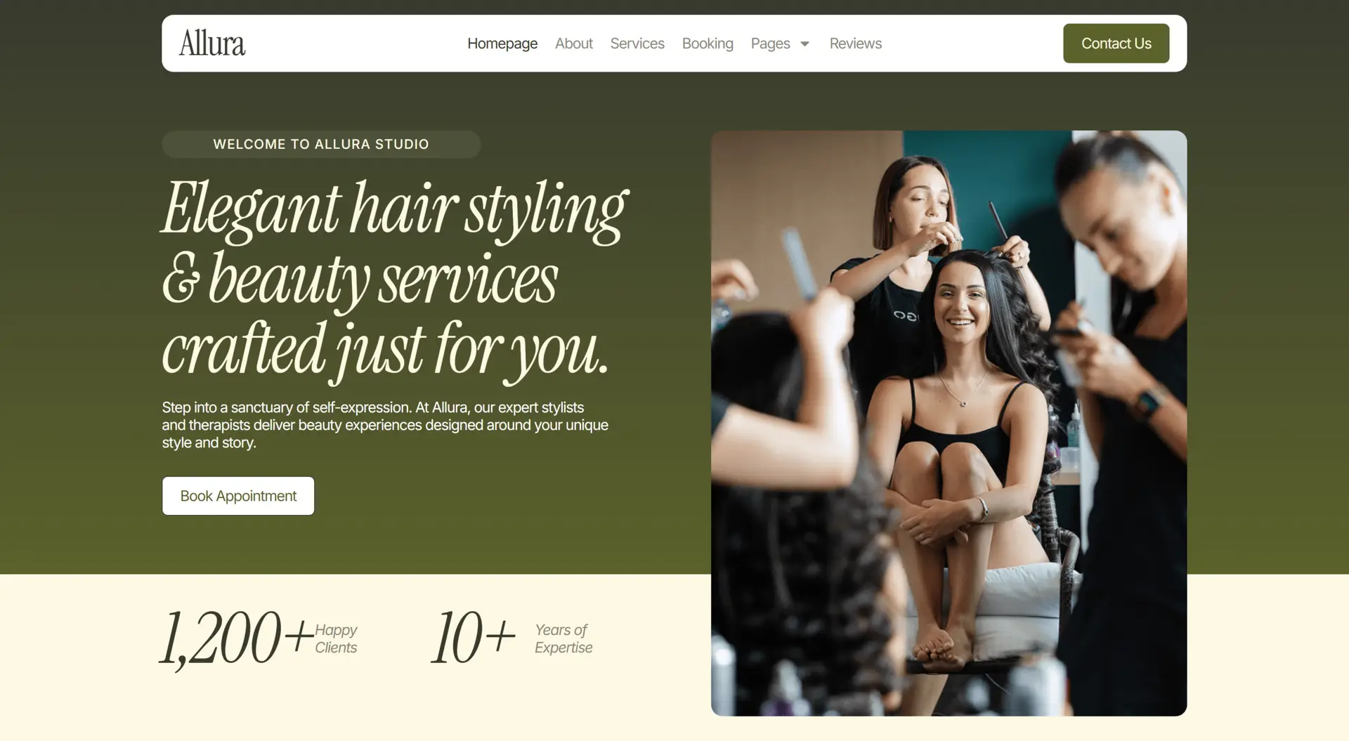 Hair salon client website - web design portfolio by eloire.com.au