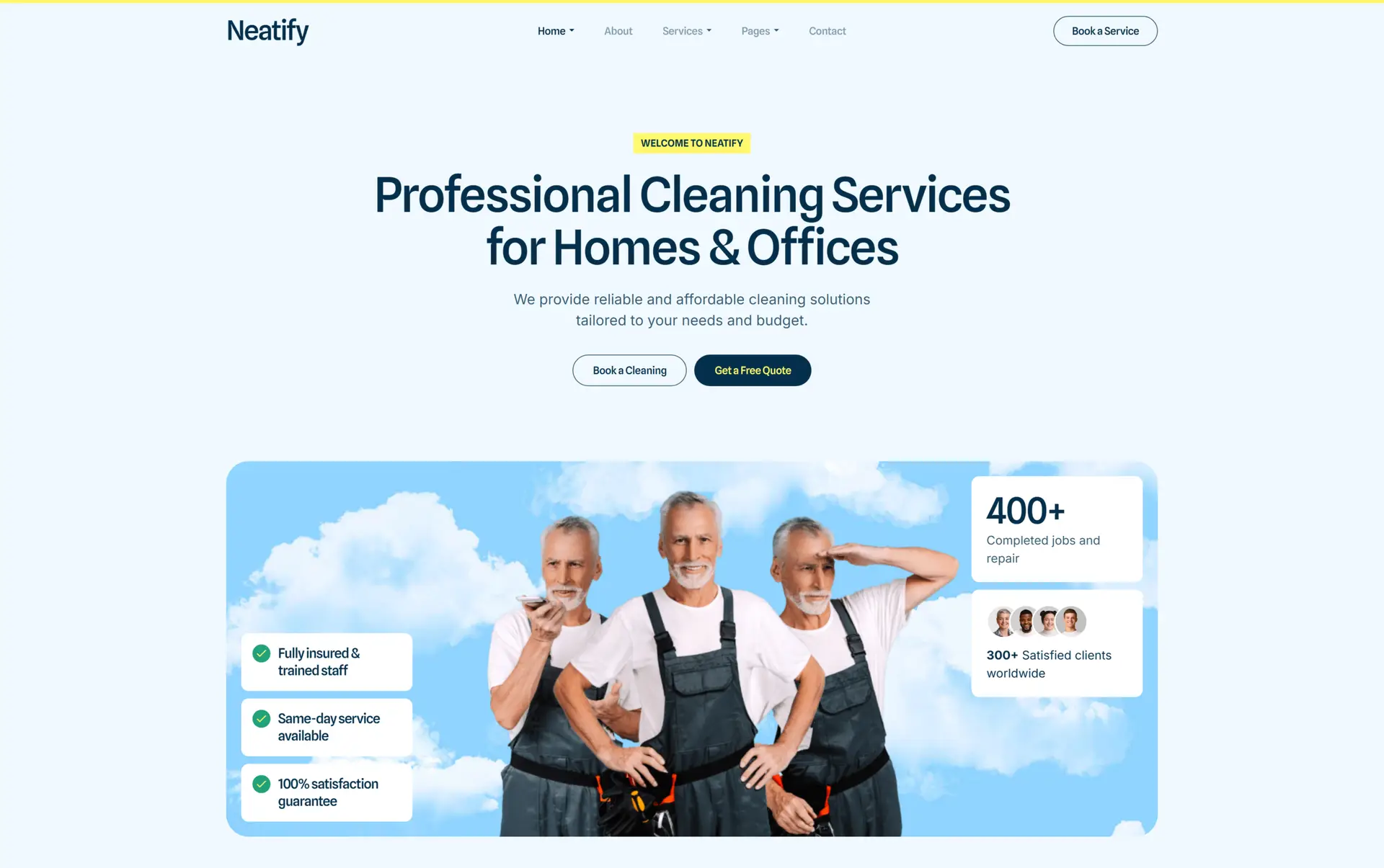 Cleaning service client website - web design portfolio by eloire.com.au